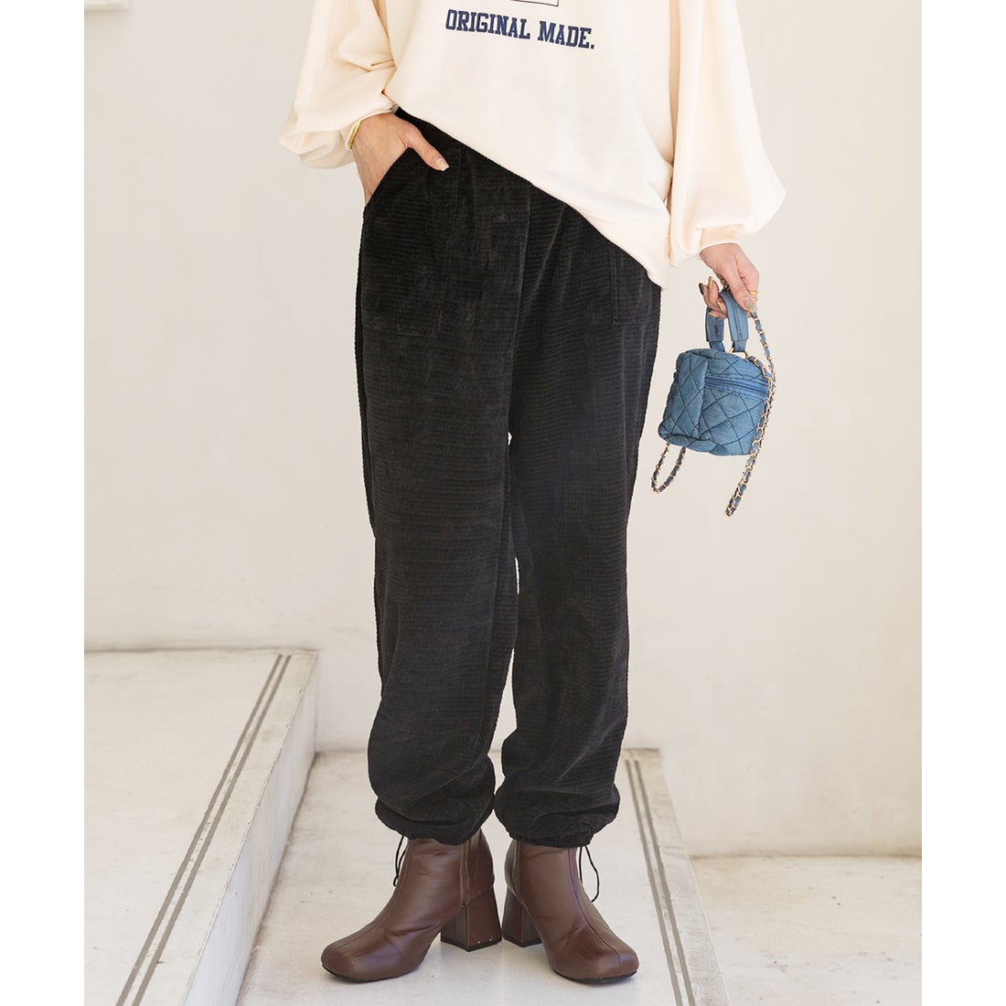 アドティエ ad thie ドローコード コーデュロイパンツ （オフホワイト