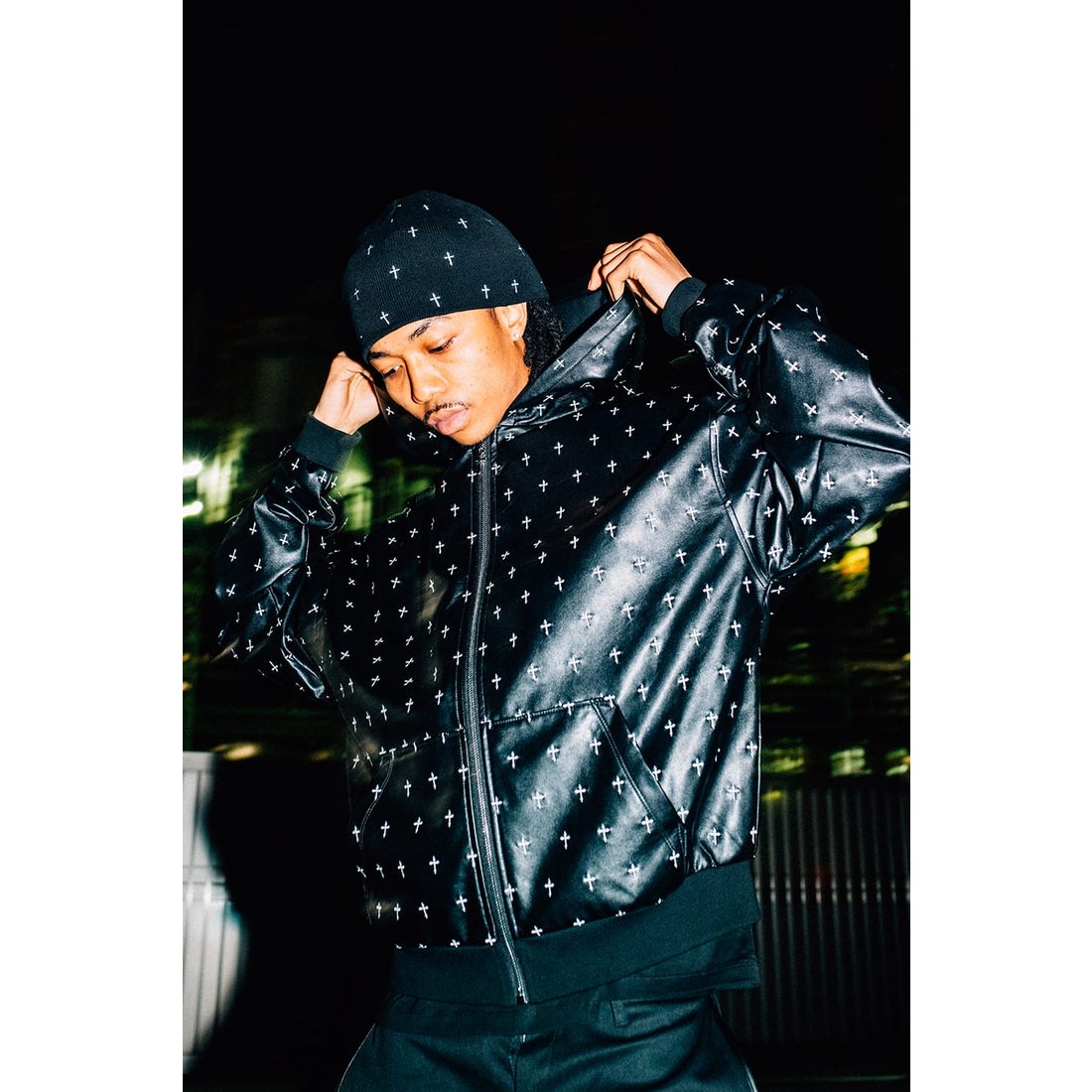 ラストネスト LAST NEST Allover Cross Zip-up Hoodie （Black