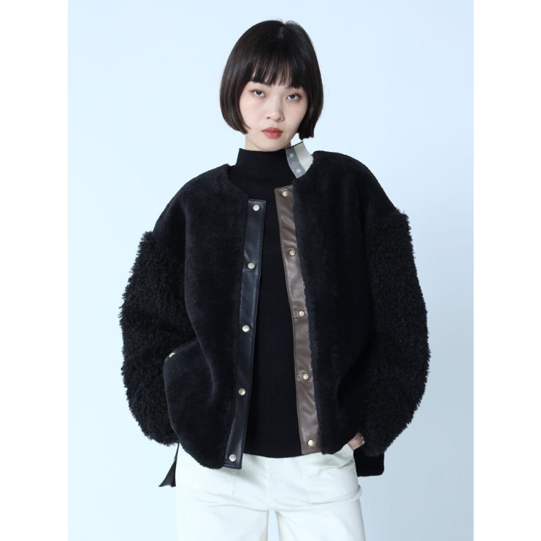 ラシュッド LASUD スリットロゴボアブルゾン （ブラック） -靴