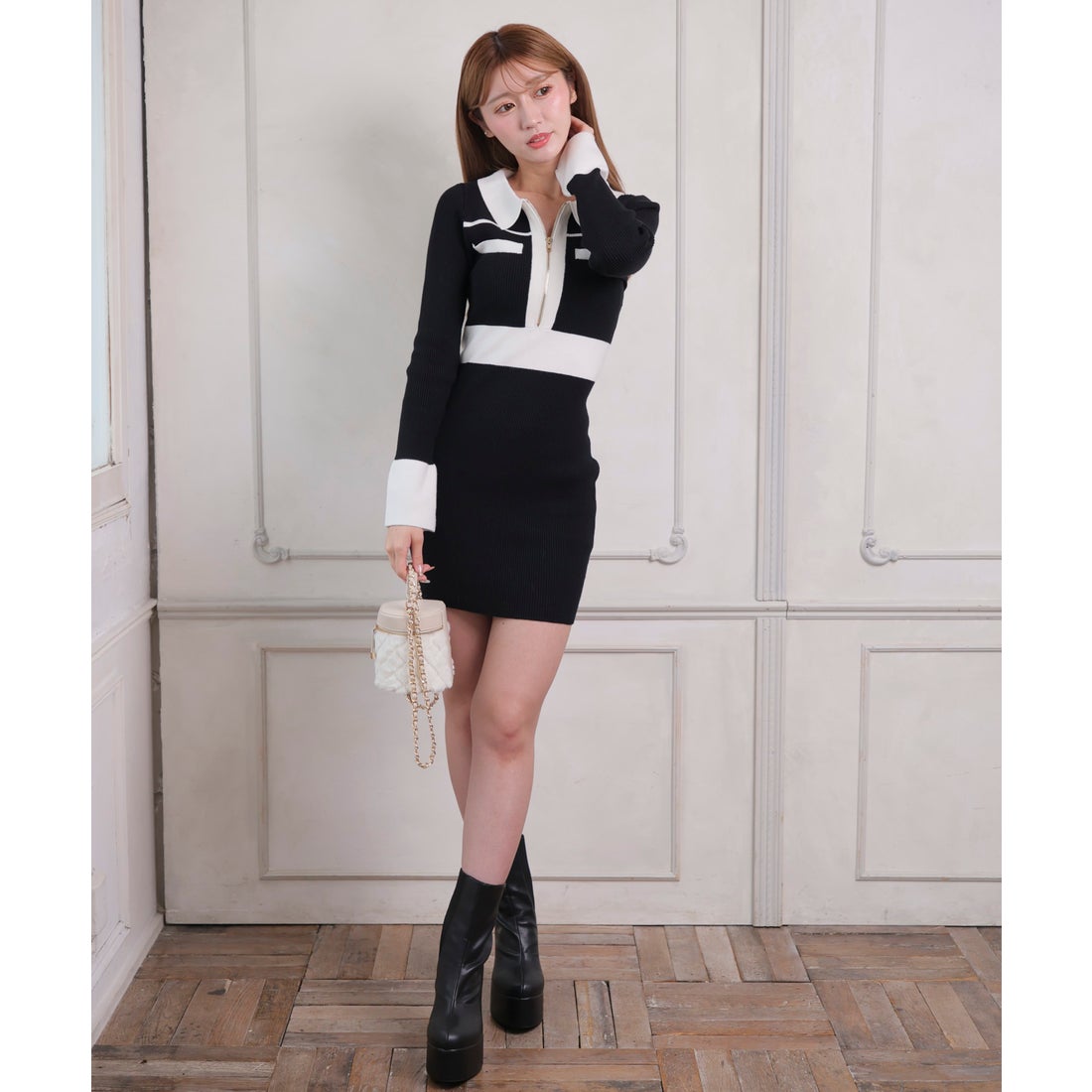 リップサービス LIP SERVICE フロントZIPバイカラーニットワンピース