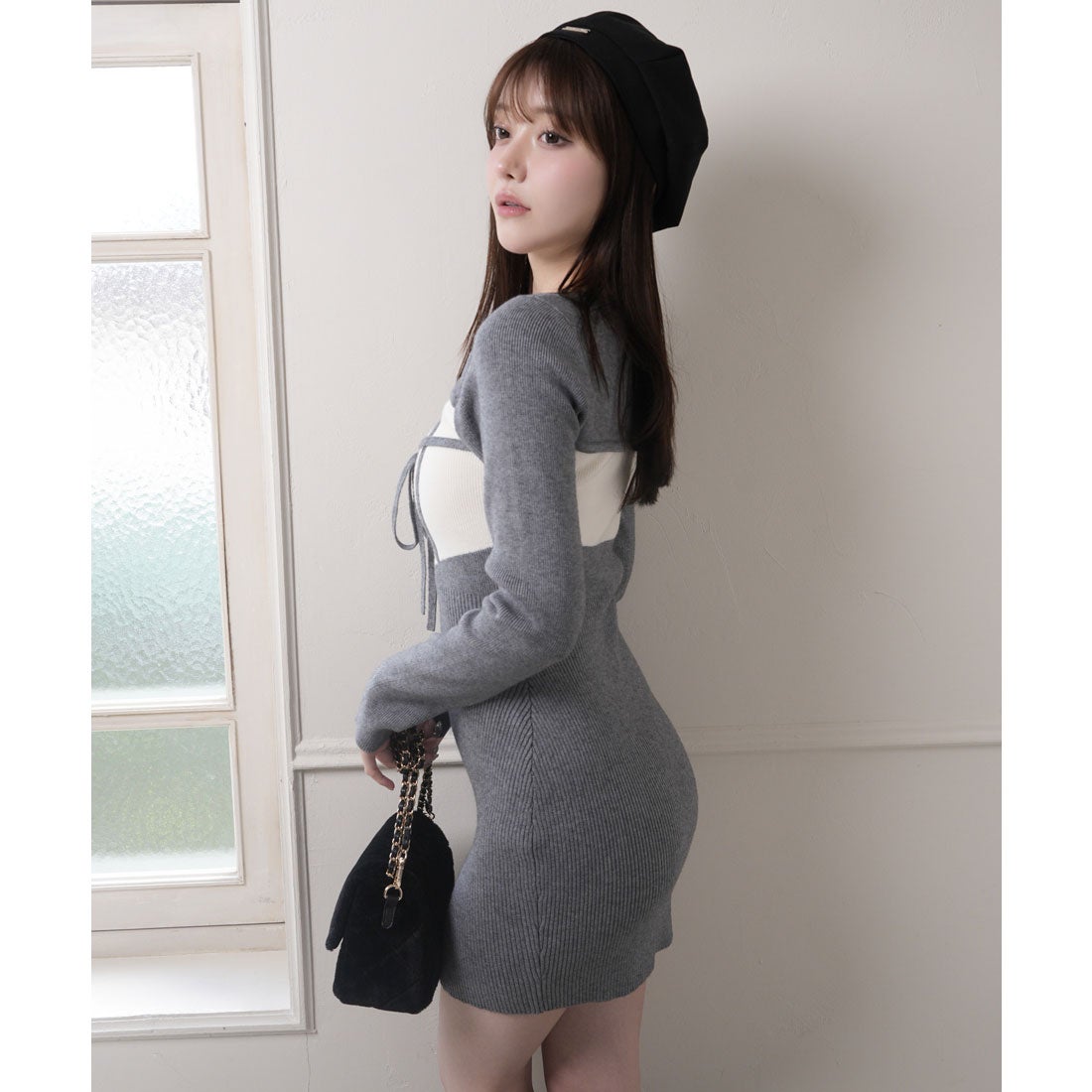 リップサービス LIP SERVICE デコルテオープンバイカラーリボンニット