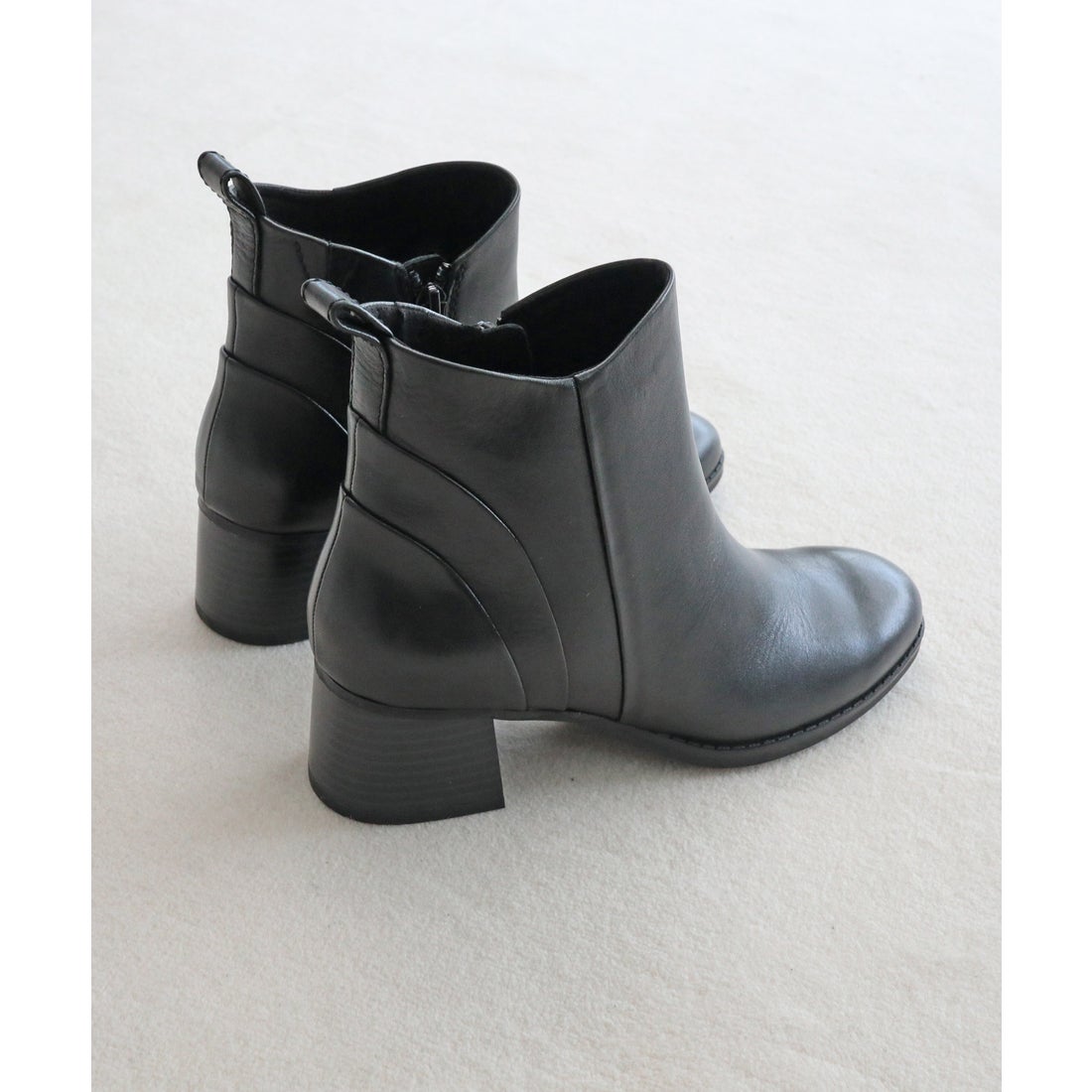 本革】 カーブパターンショートブーツ 8701 （ブラック） -モード