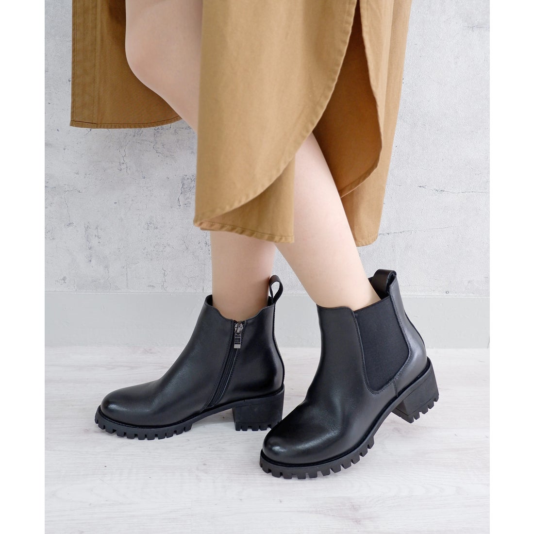 本革】 3E サイドゴアブーツ 55083 （ブラック） -モードカオリ MODE