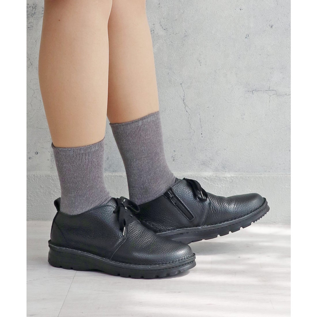 本革】 【4E】撥水レースアップスニーカー 6132 （ブラック） -モード