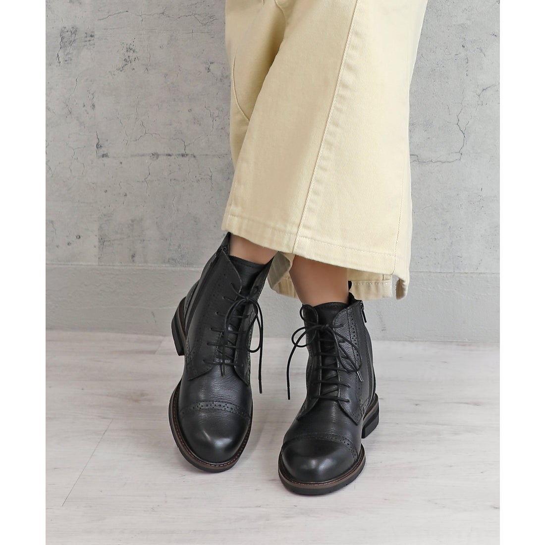 本革】【3E】メダリオンレースアップブーツ 6712 （ブラック） -モード