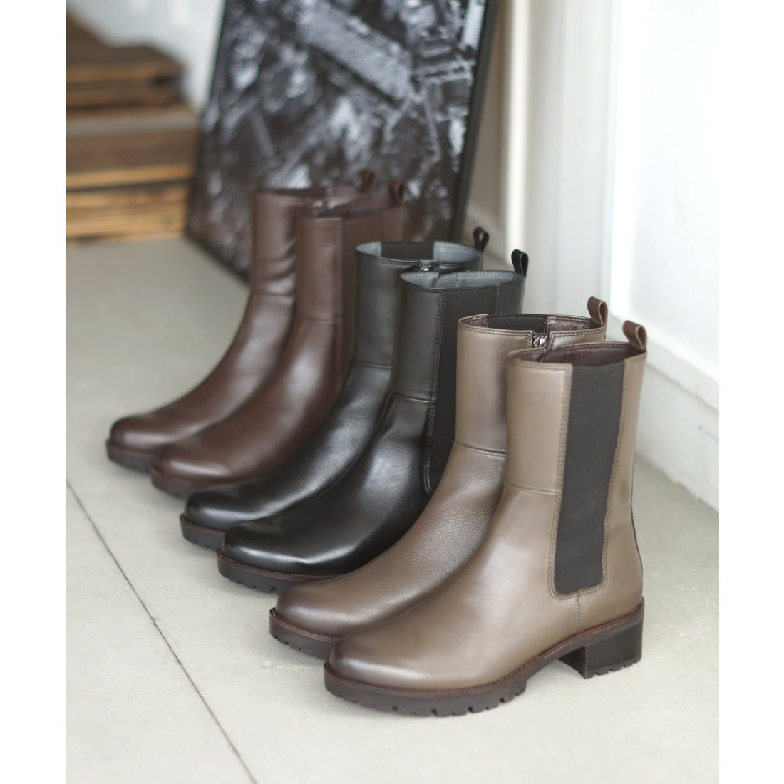 本革】 チェルシーブーツ 21440 （ダークブラウン） -モードカオリ