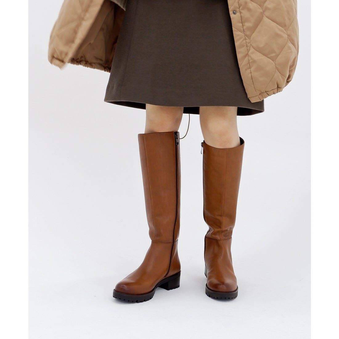 本革】 【防滑 断熱】ストレートブーツ 21456 （マロンブラウン