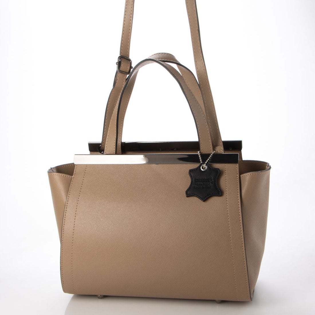 モードフルーレ MODE FOURRURE イタリアンカーフ横長バッグ （タウペ