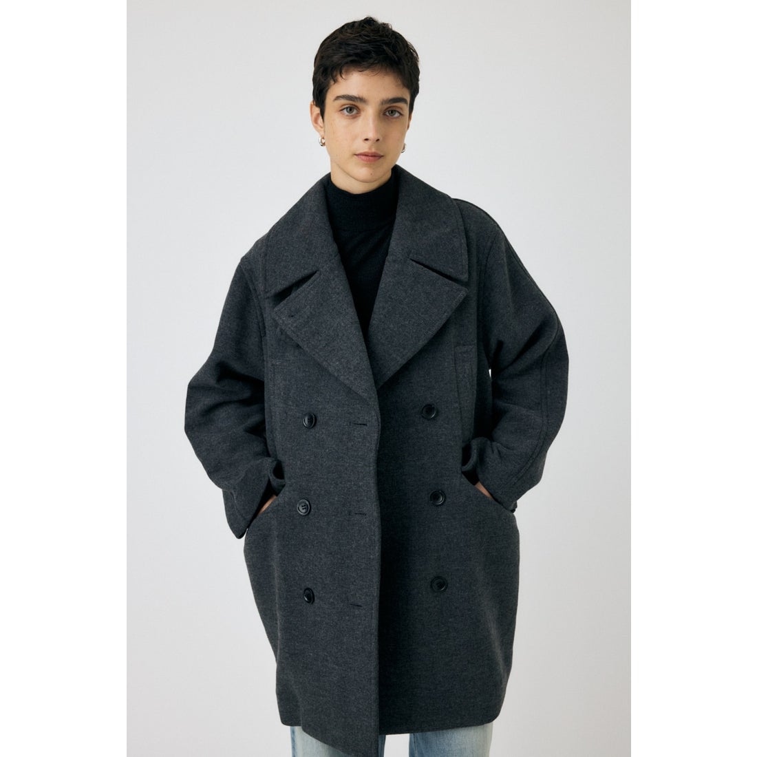 MOUSSY DOUBLE BREASTED ミドルコート GRY -靴＆ファッション通販