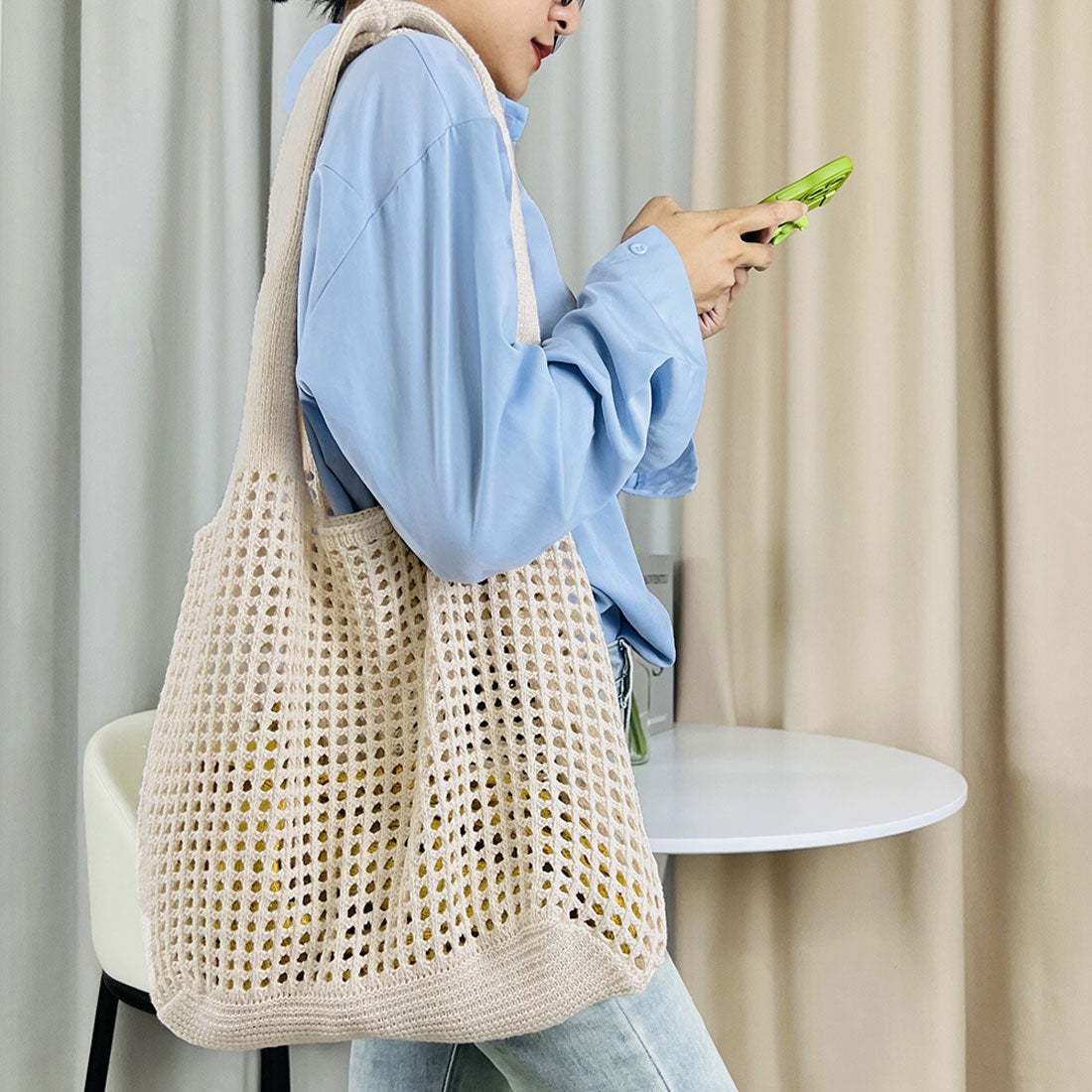 miniministore トートバッグ 編みバッグ ニットバッグ夏 -ファッション