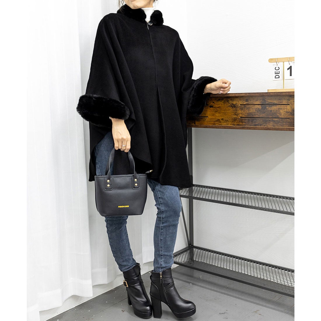 ミニミニストア miniministore ファー付きケープコート レディース