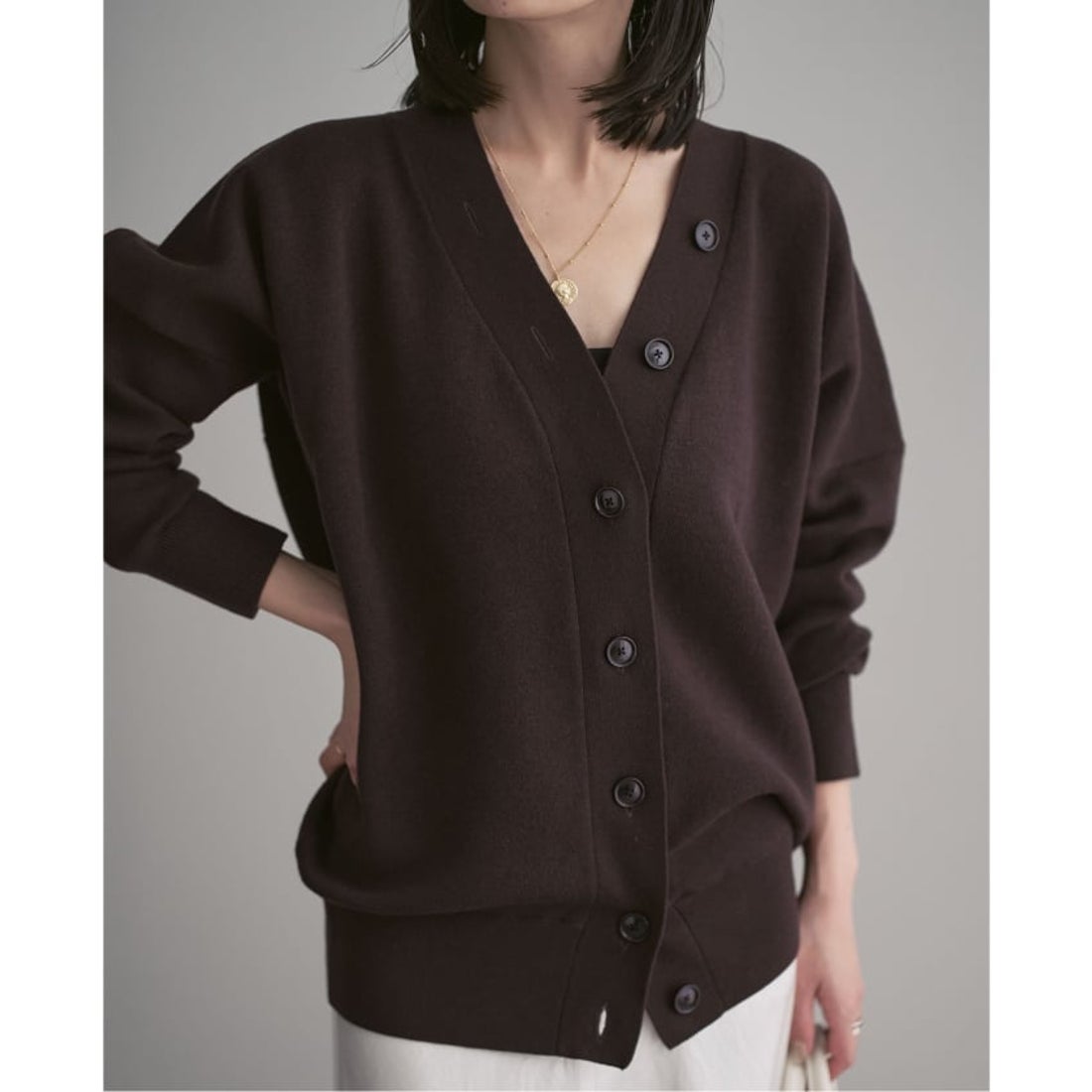 ノーブル NOBLE 《追加》Vネックドルマンカーディガン （ブラウン