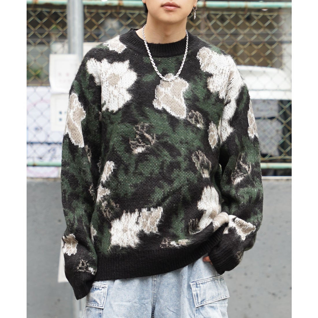 ワンフォークロージング 1111clothing ◇モヘアタッチ 総柄 ビッグ