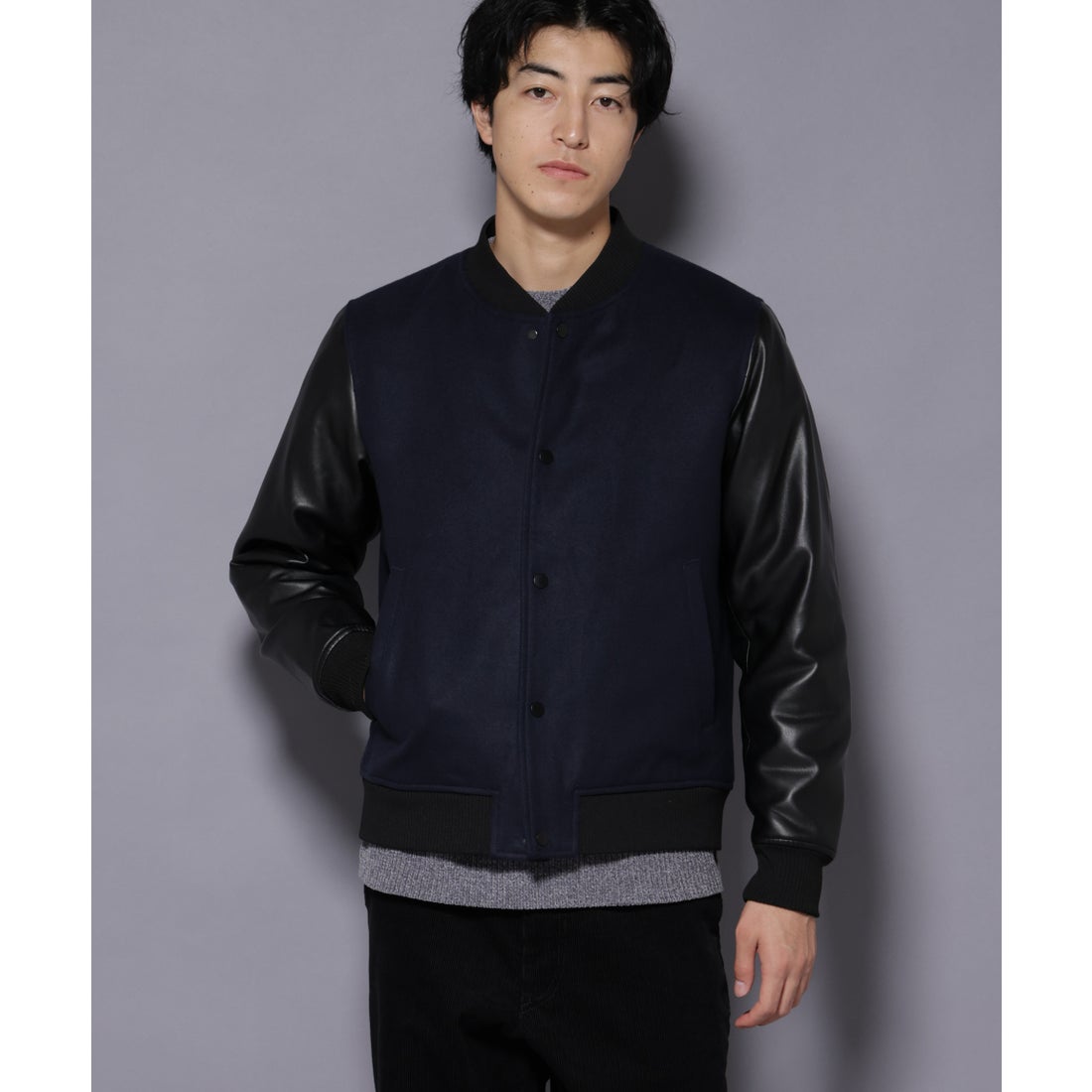 ナノ・ユニバース NANO universe フェイクレザースタジャン （ブラック