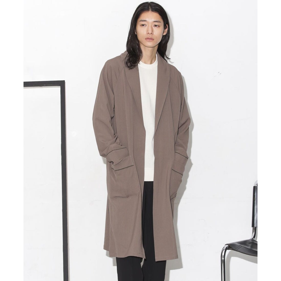 ナノ・ユニバース NANO universe ショールカラーガウンコート （モカ3