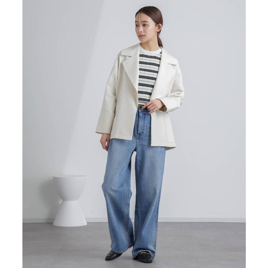 ナノ・ユニバース NANO universe ミドル丈ビッグラペルコート （オフ