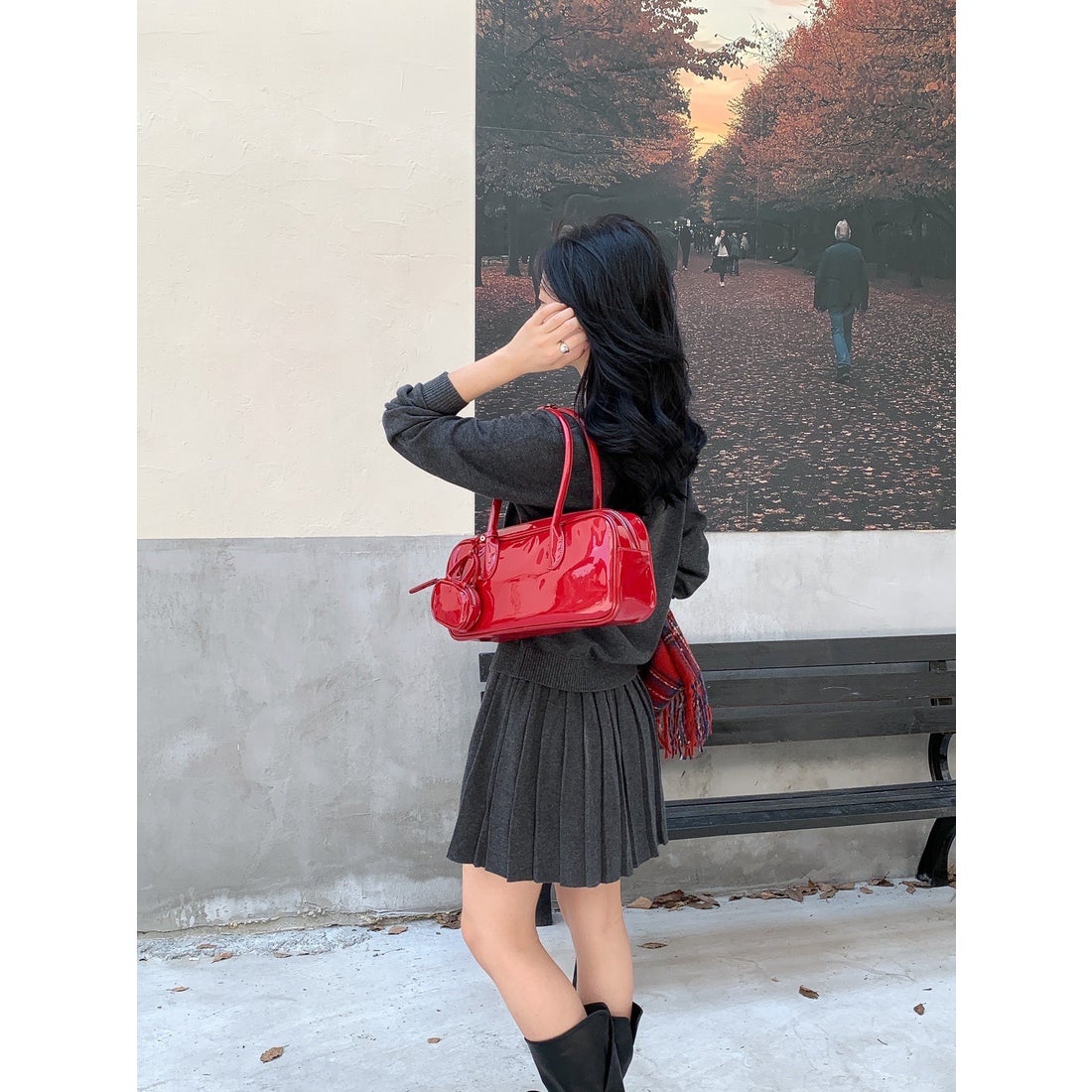 ニジブラ nijibra 可愛いミニポーチ付き ロングハンドルボストンバッグ