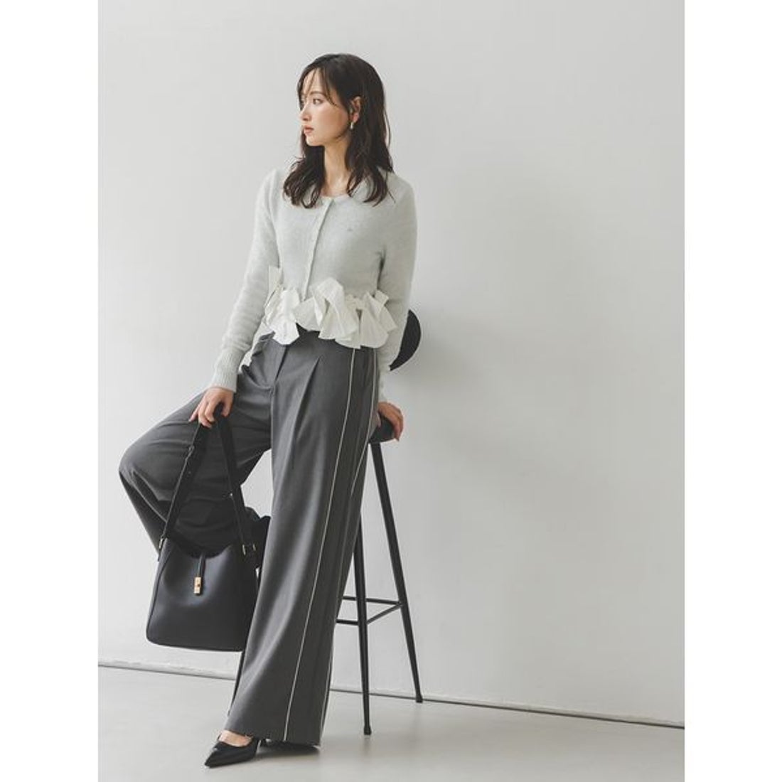 スナイデル SNIDEL リボンモチーフカーディガン （IVR） -ファッション