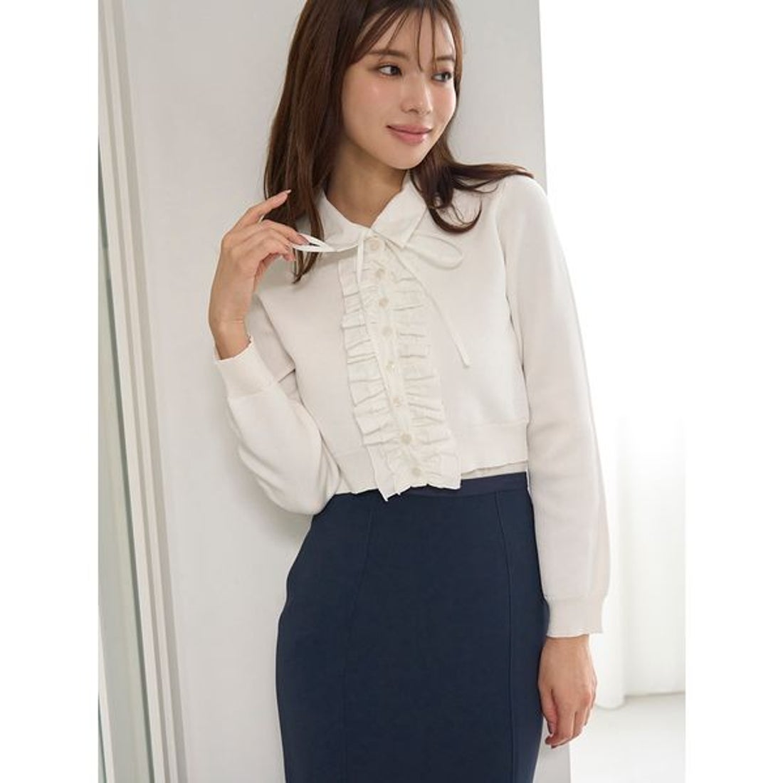 スナイデル SNIDEL フリルニットカーディガン （BLK） - ファッション