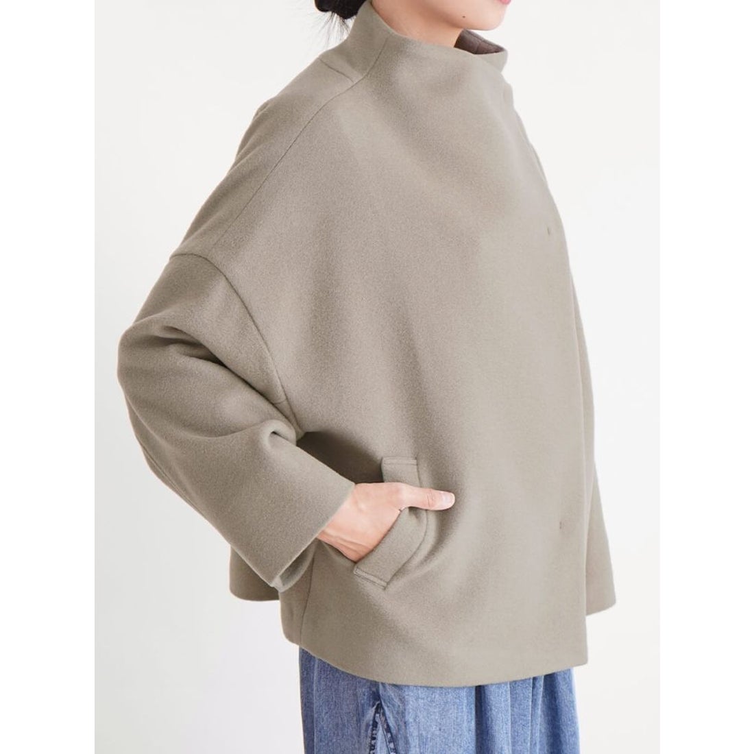 クローブ CLOVE スタンドカラーショートウールコート （ライトグレー