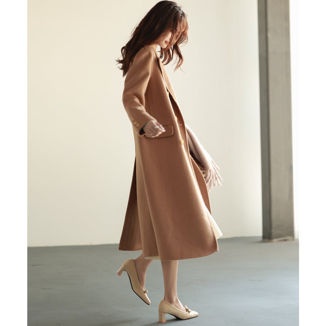 セゾンドパピヨン SAISON DE PAPILLON ウール混ロングチェスターコート