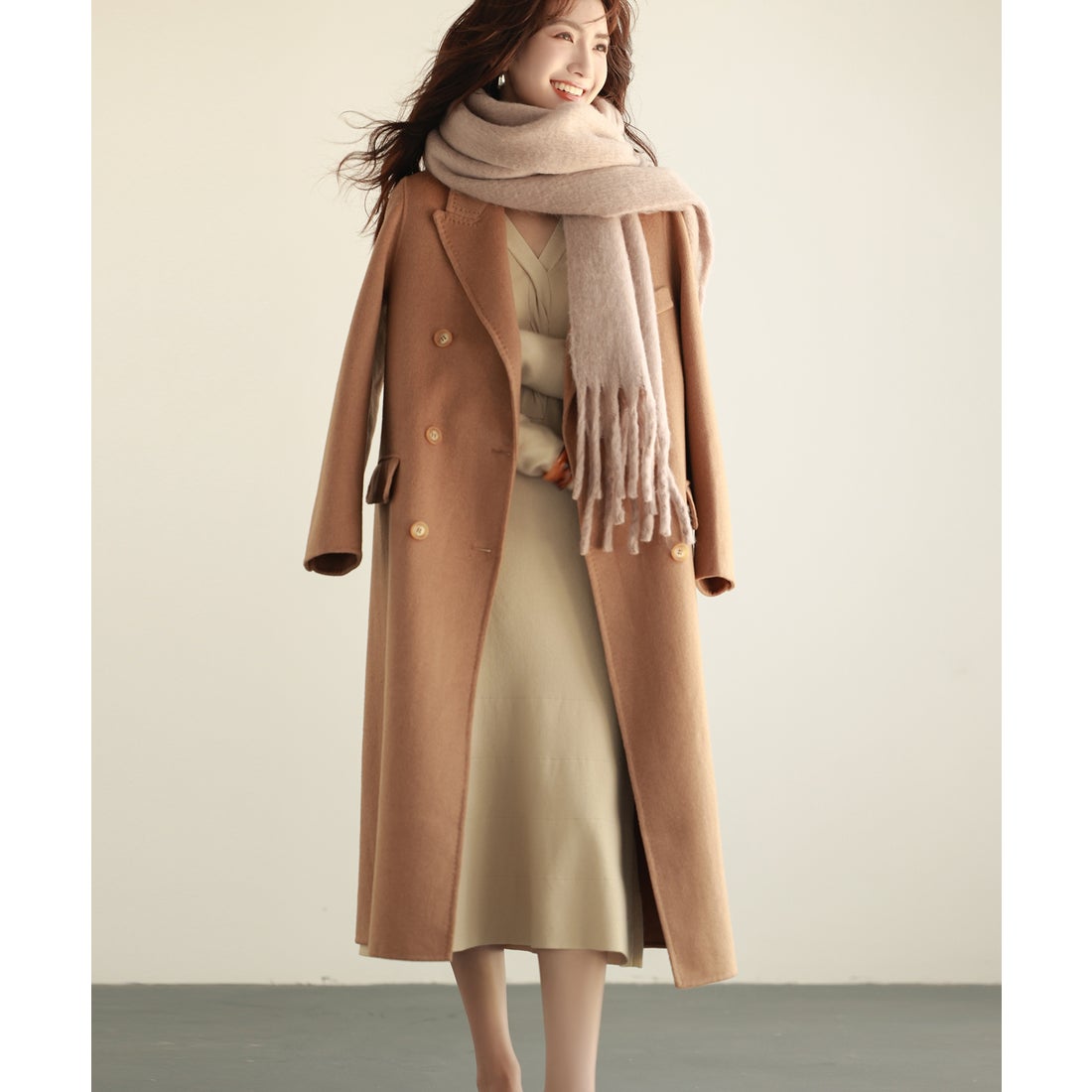 セゾンドパピヨン SAISON DE PAPILLON ウール混ロングチェスターコート