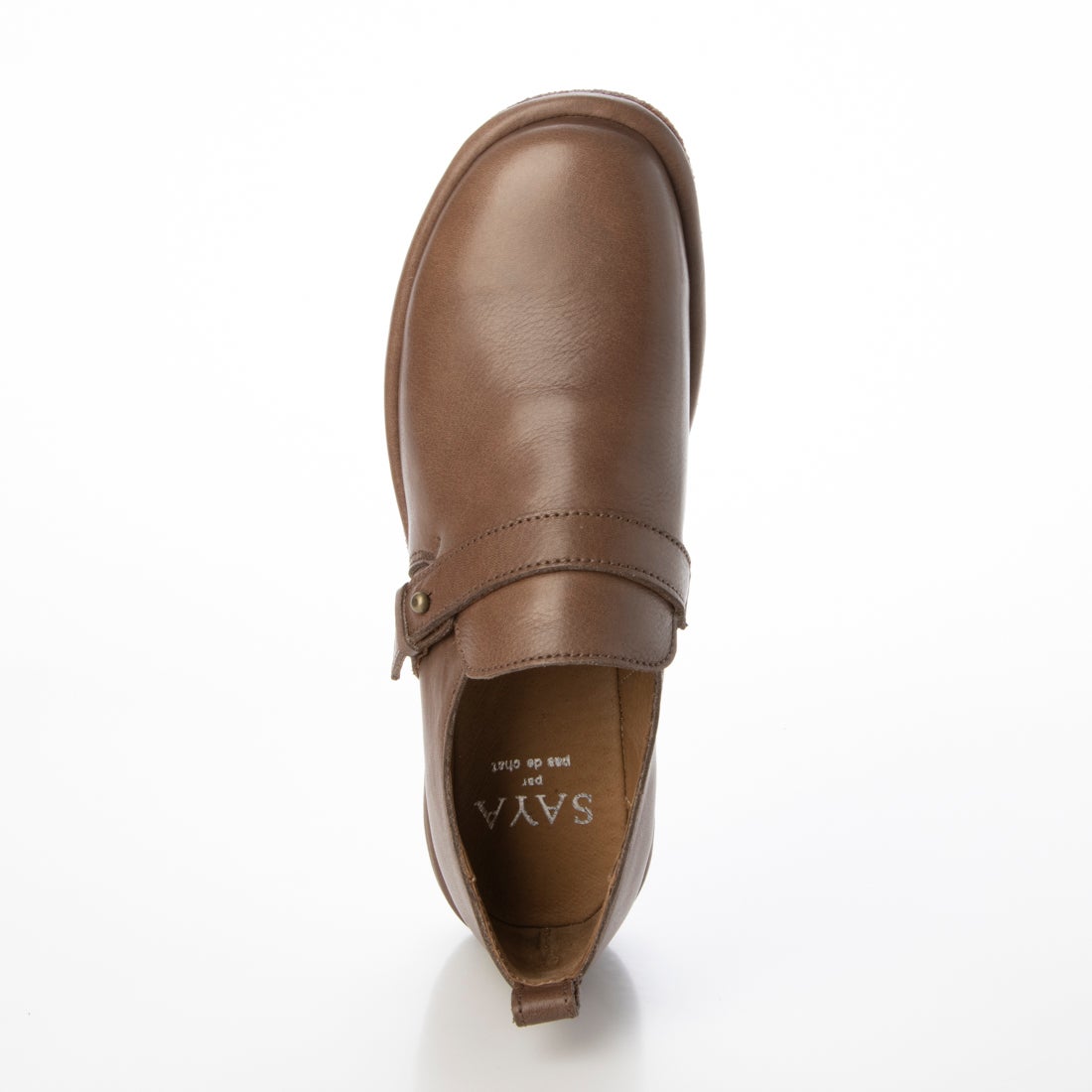 SAYA 【本革】ベルトデザインスリッポンシューズ(ブラウン) -靴