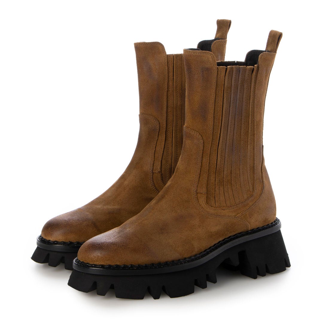 サヤ SAYA 5.5cm本革ラウンドトウ厚底チェルシーブーツ （ブラウン