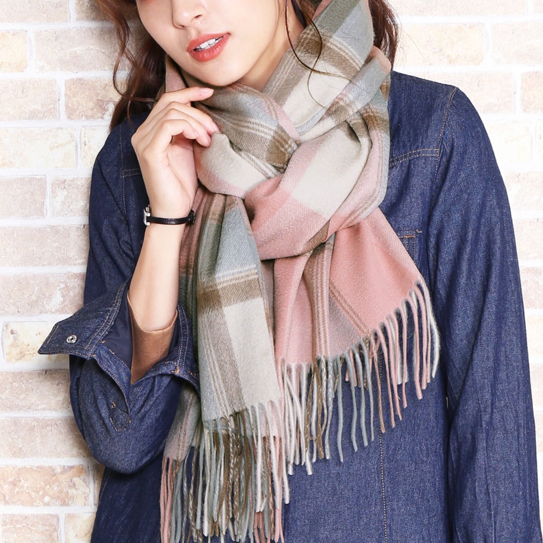 サンキョウショウカイ 三京商会 カシミヤ100% チェック柄 ストール