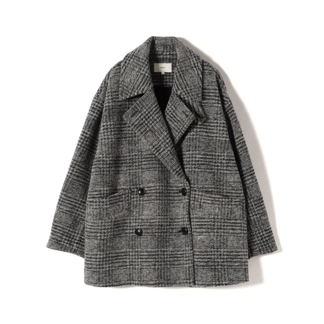 シップス SHIPS スライバー チェック ショート Pコート （ブラック