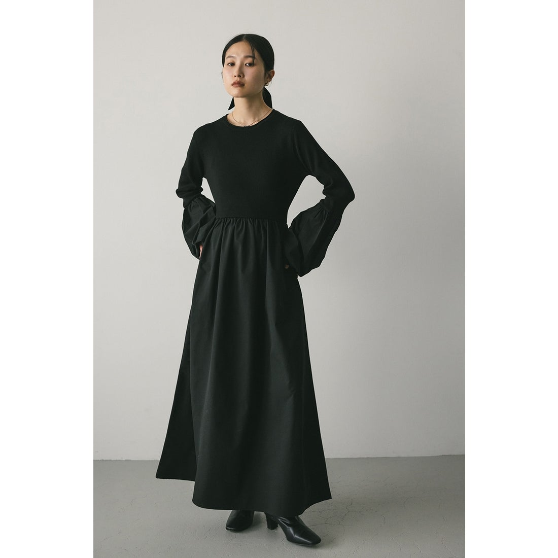 STYLEMIXER コクーンスリーブコンビネーションニットワンピース BLK