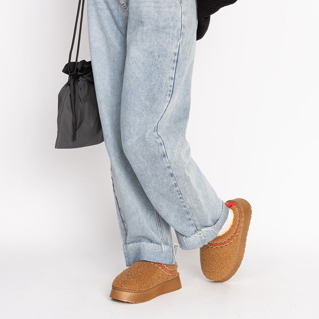 シュベック SVEC もこもこボア 厚底 サボサンダル (ブラウン) -靴