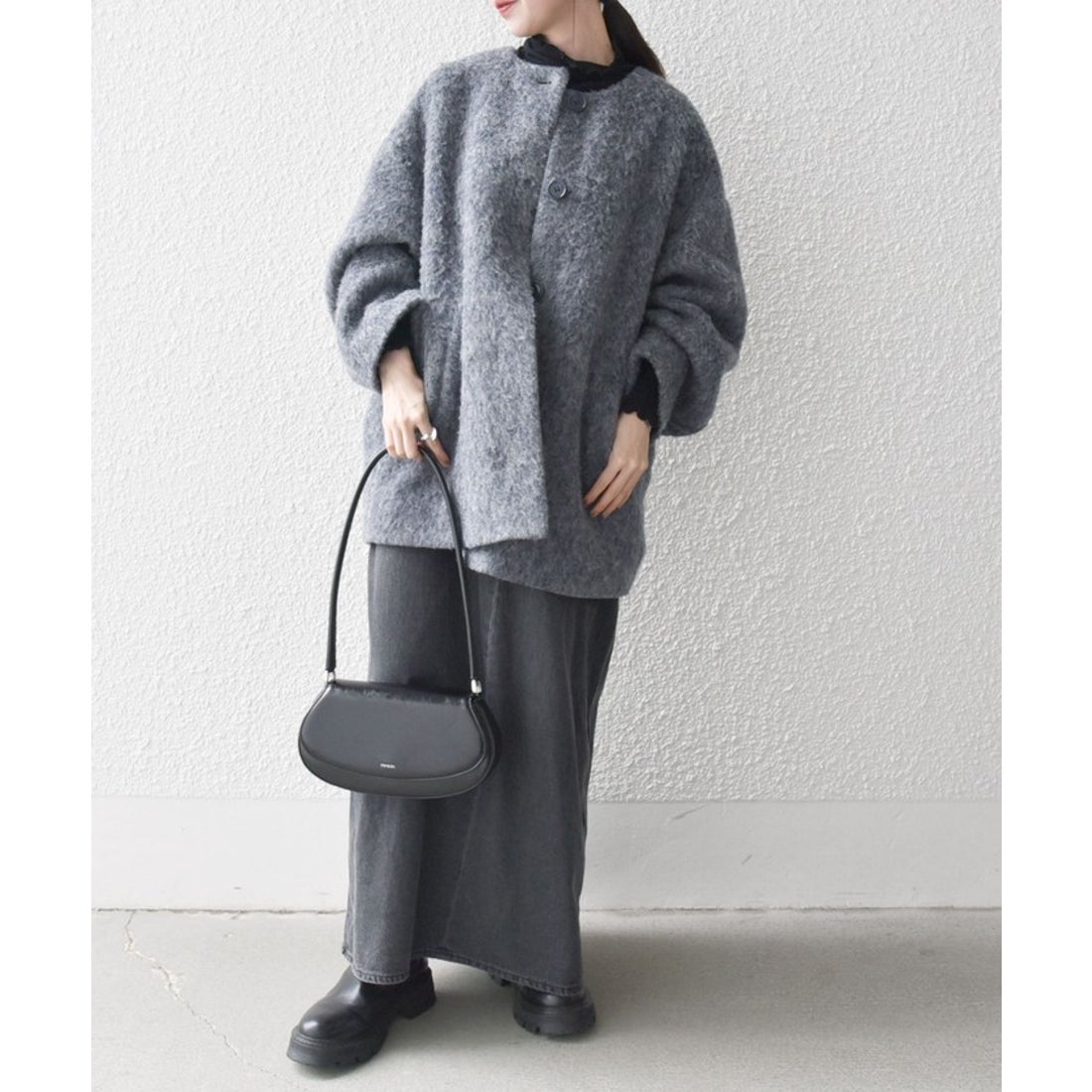 シップス エニィ SHIPS any SHIPS any: シャギー ノーカラー コクーン