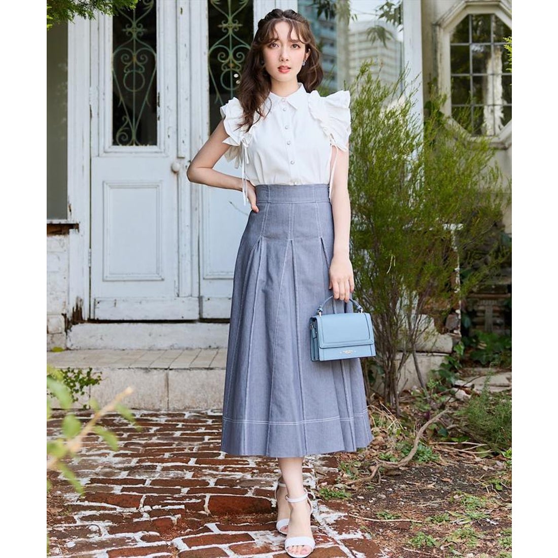 スウィングル SWINGLE ストライプリボンフリルシャツブラウス