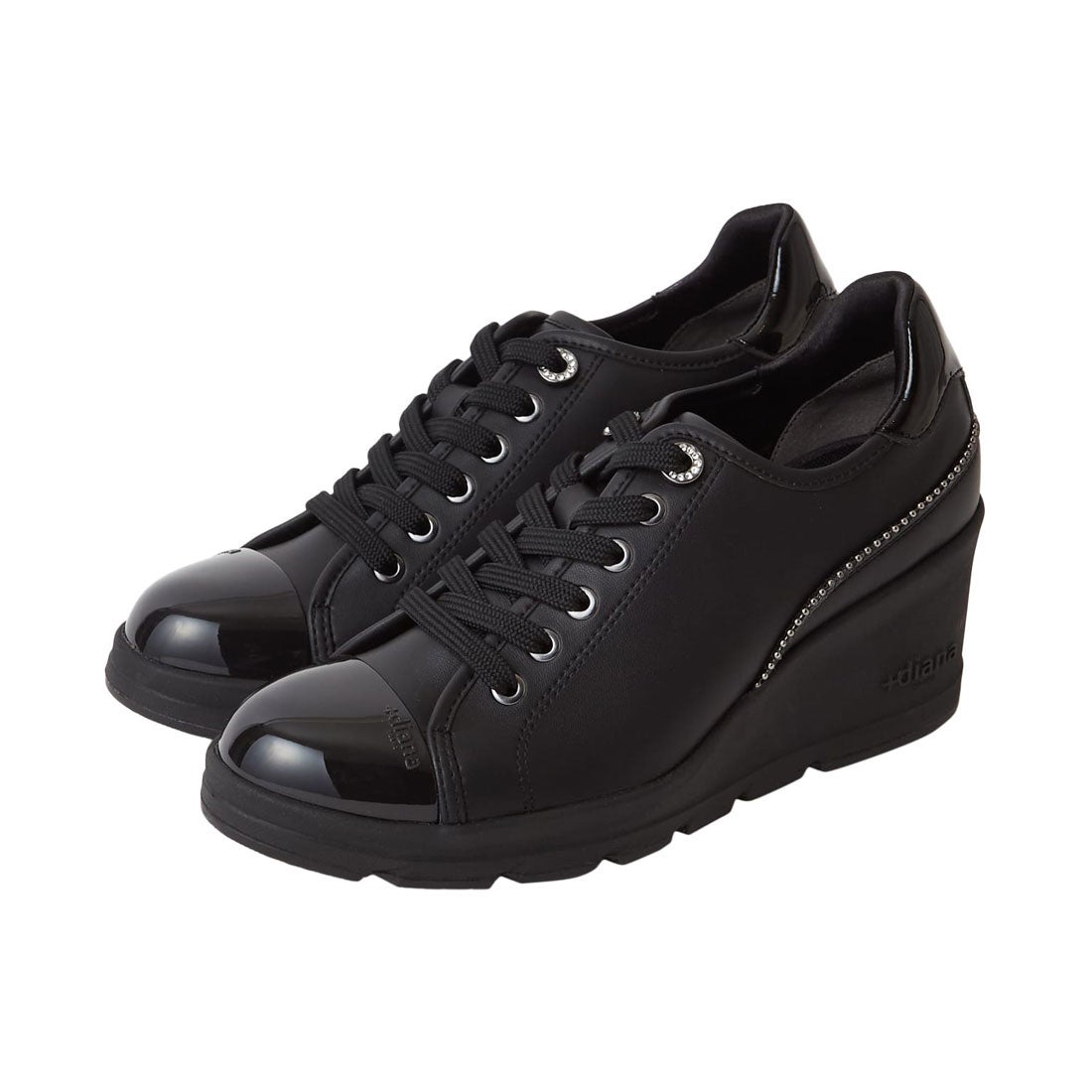 プラスダイアナ ＋diana 【軽量】ヒールアップスニーカー （黒人工