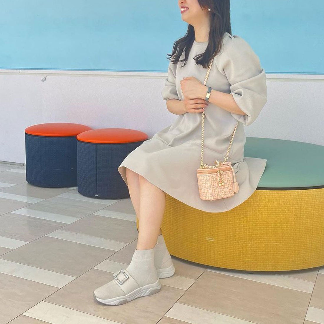 プラスダイアナ ＋diana 【ミドル丈】クリスタルバックル ニット