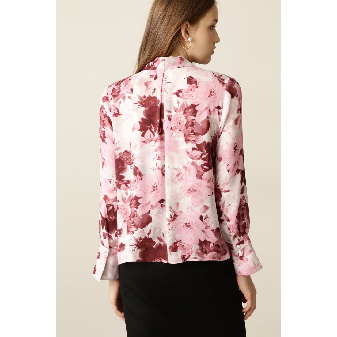 PINKY & DIANNE ◇ピオニープリントボウタイリボンブラウス ピンク1