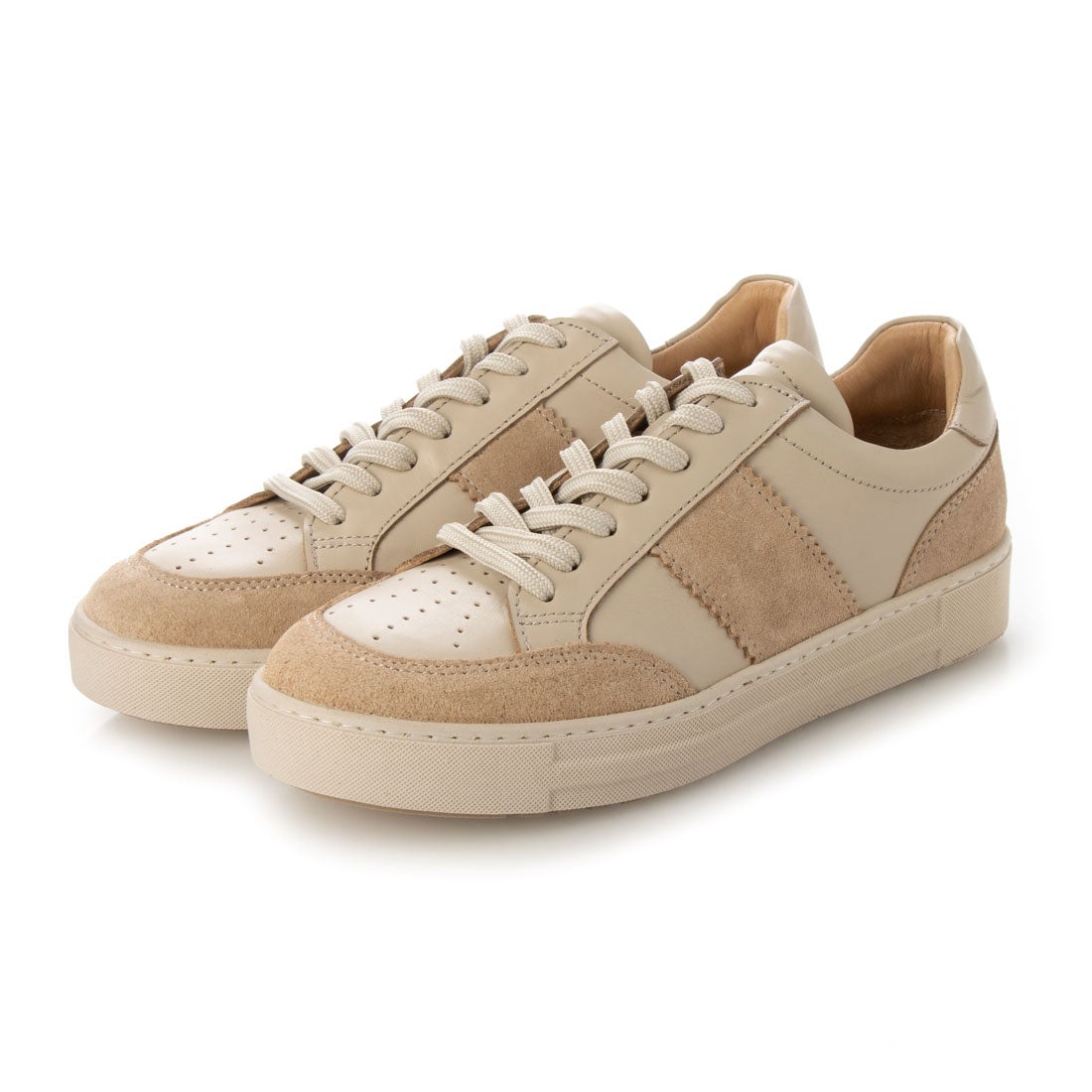 クシェリ QUSHELI レースアップラウンドトウスニーカー （ベージュ