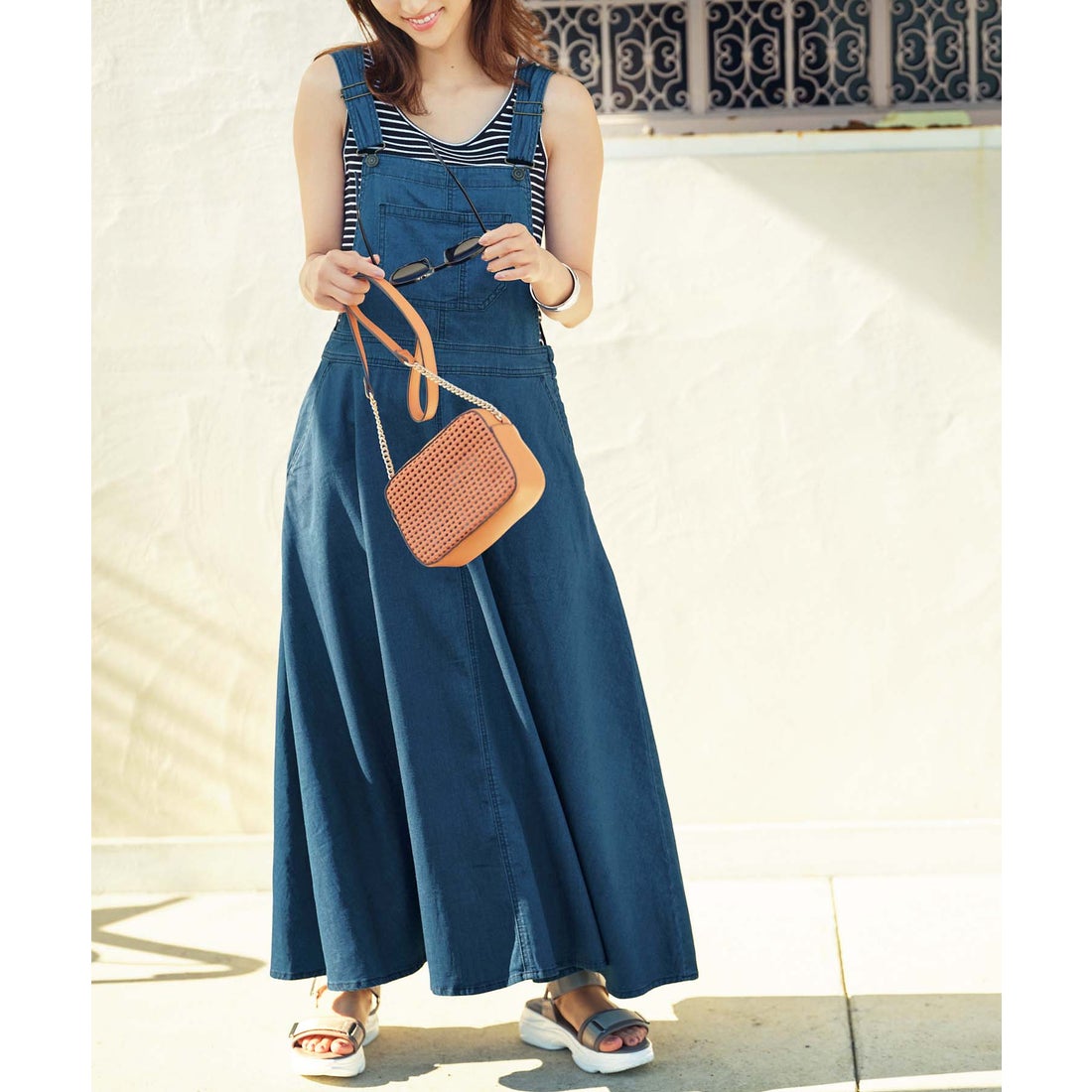 ジーラ GeeRA フレアーデザインデニムジャンパースカート （ブルー