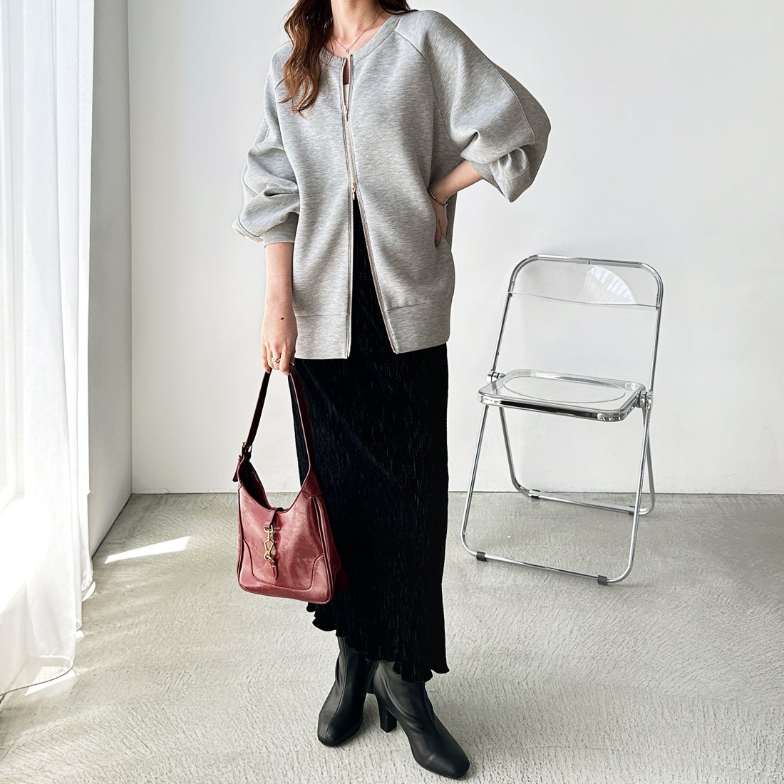 ジーラ GeeRA 前後2WAYダブルジップスウェット （杢グレー