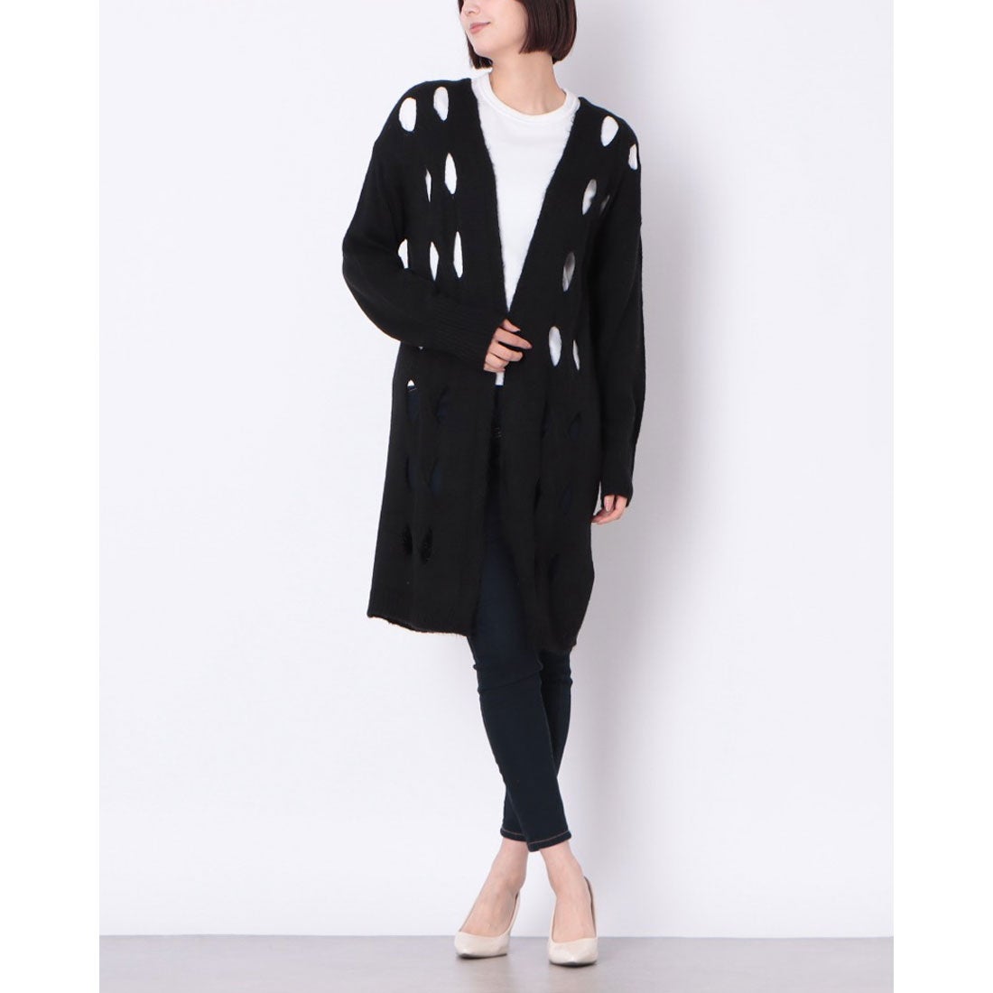 リナシメント RINASCIMENTO 穴あきデザインロングカーディガン （Nero