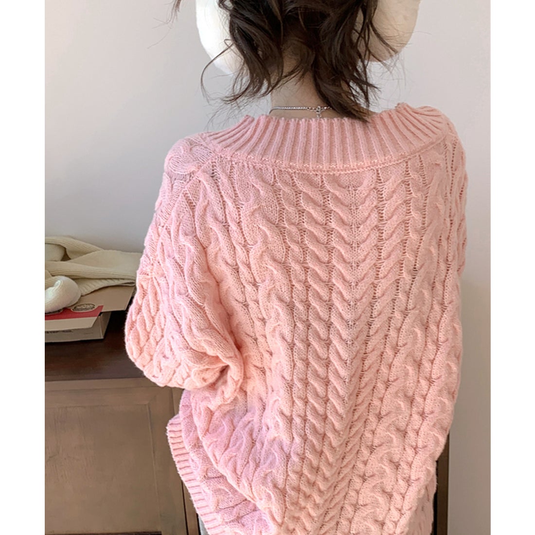 リフ Riff ケーブル編みVネックニット セーター ケーブル編みニット