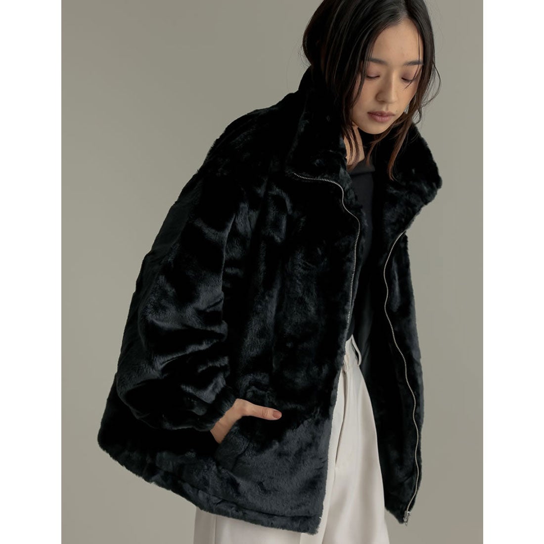 Re:EDIT ハイネックフェイクファーミドルコート -靴＆ファッション通販