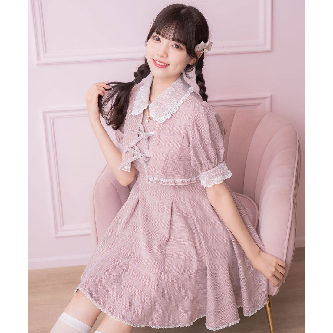 ロジータ ROJITA ボレロ風ダブルリボンワンピース （ピンク） -靴