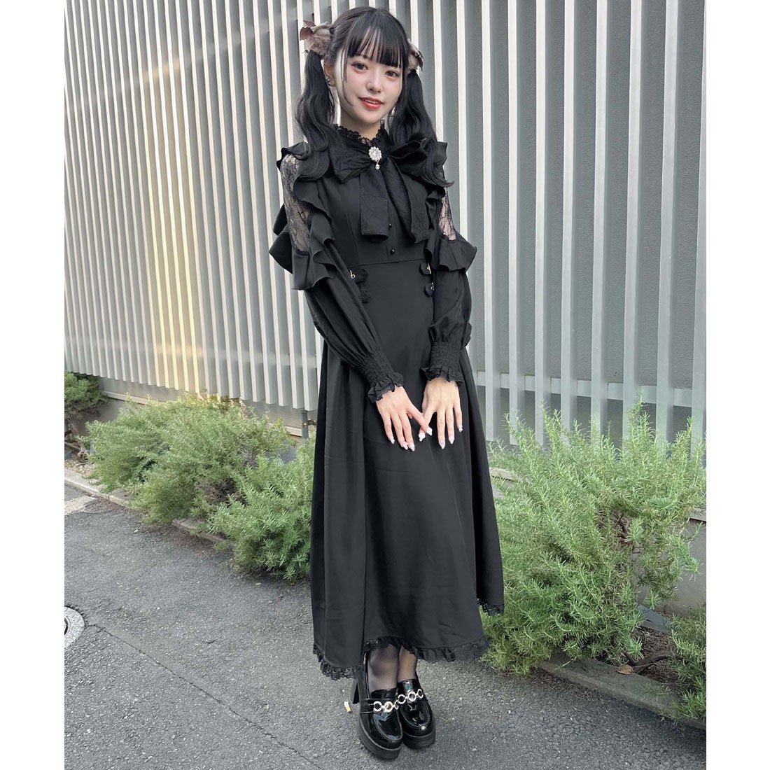 ロジータ ROJITA レースリボンラッフルスリーブロングワンピース