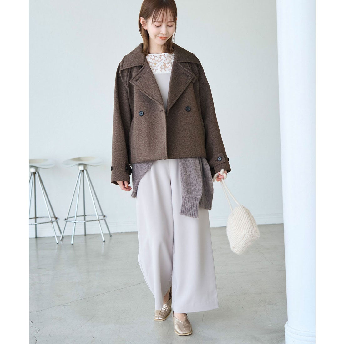 ロペピクニック ROPE' PICNIC ヘリンボンボンディングスタンドカラー