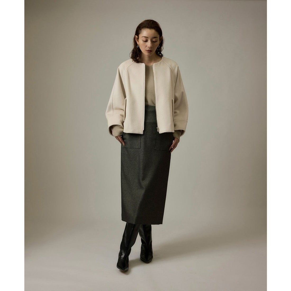 ロペ ROPE' プレミアムカシミヤ ジップブルゾン （ブラウン（22