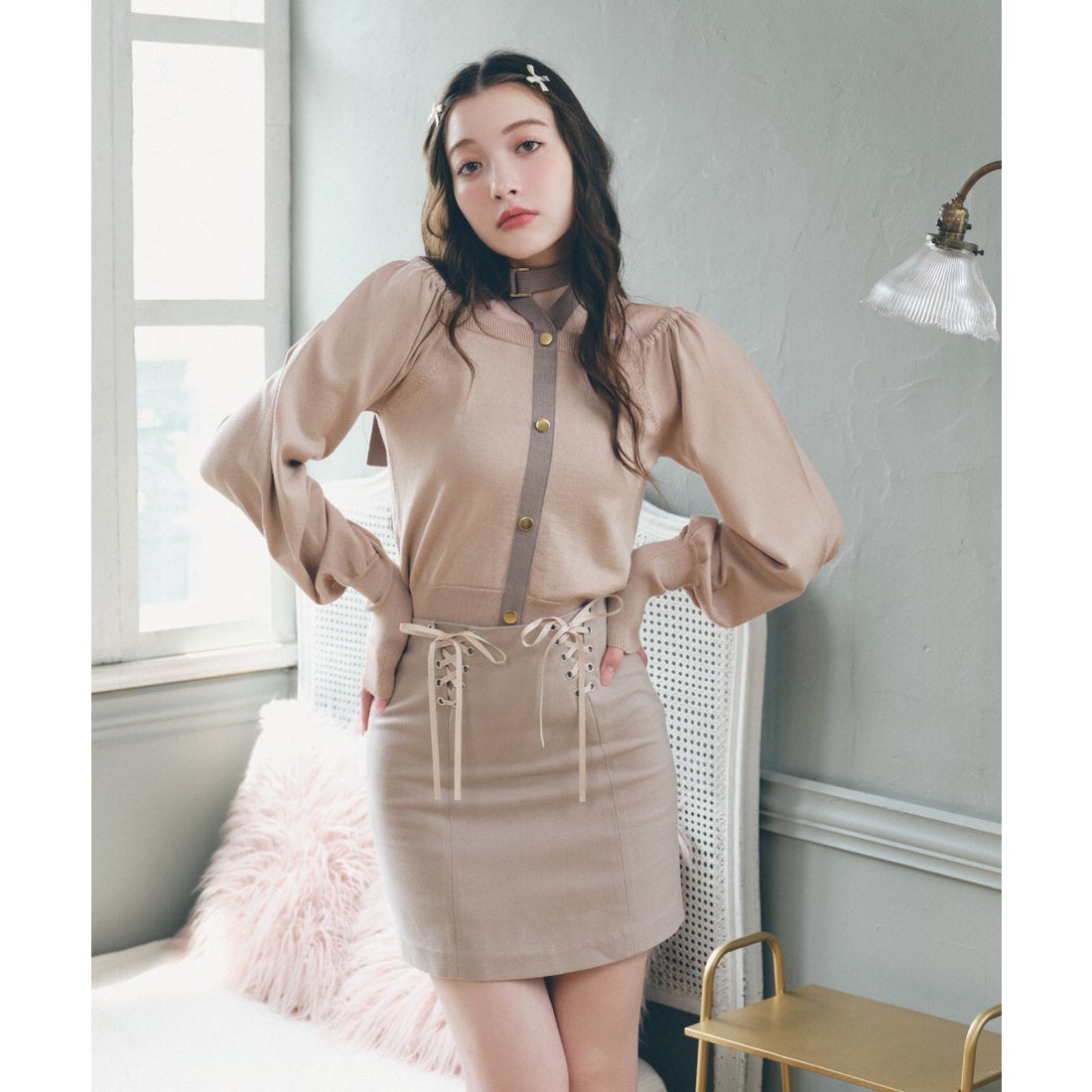 レディアゼル REDYAZEL ネックベルトニットトップス （黒系その他