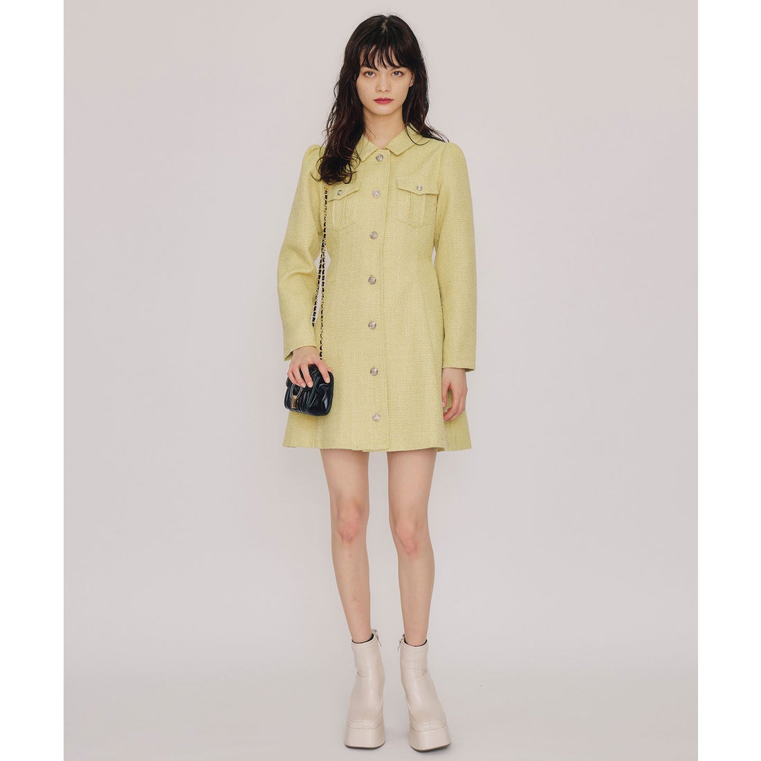 レディアゼル REDYAZEL エンブレムボタンツイードシャツミニワンピース