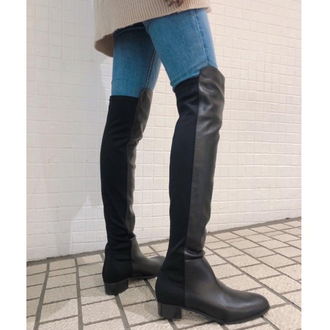 リゾイ REZOY 【20AW新作】【REZOY】エコレザー異素材コンビストレッチ